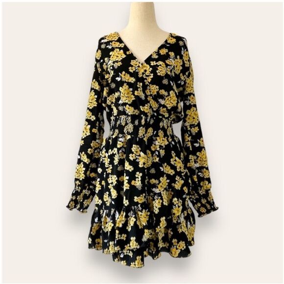 MICHAEL KORS NWT LONG SLEEVE FAUX WRAP RUFFLED FLORAL BLOUSON DRESS - Picture 1 of 5